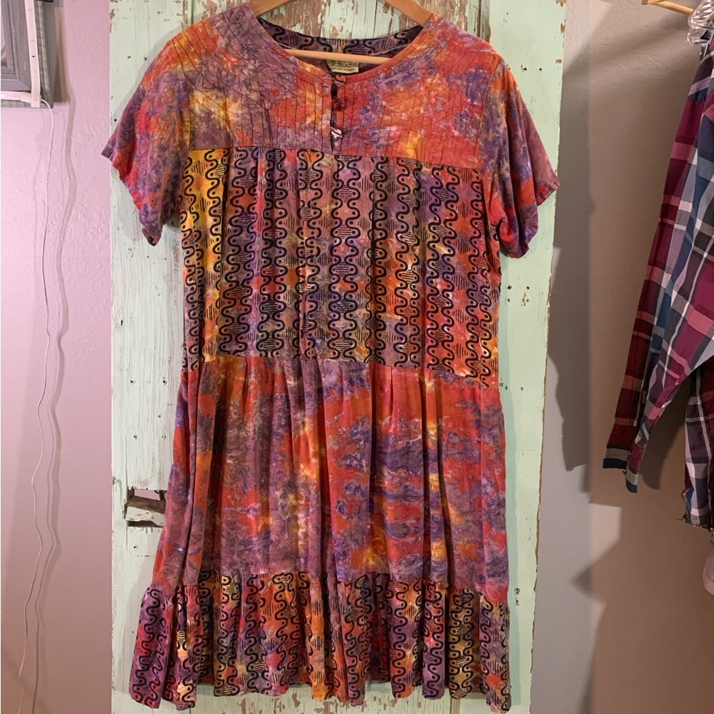 Women’s handmade Lady Cactus boho multi-colored tie-dye dress
